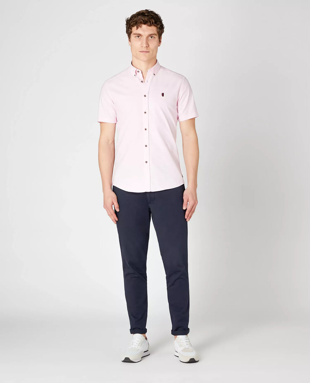 Remus Uomo Slim Fit Short Sleeve Oxford Shirt Pink image 3