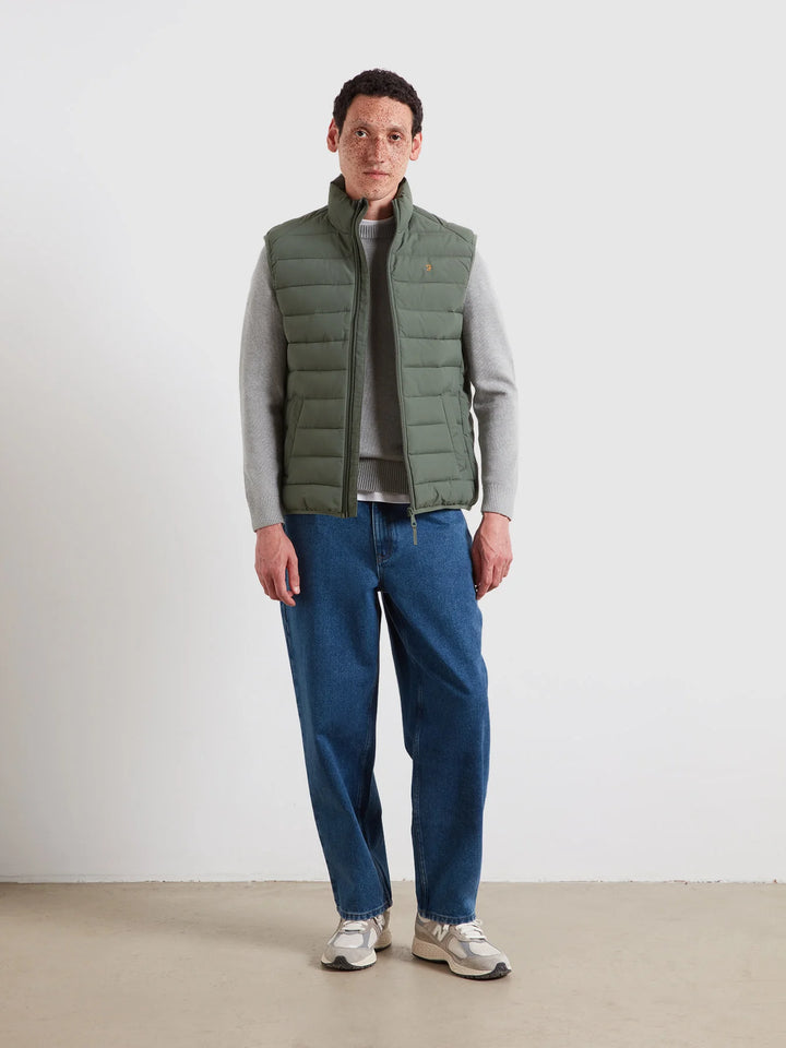 Farah Kennedy Wadded Gilet In Rosemary Green