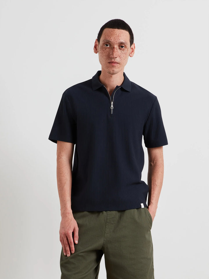 Farah Dobson Zipped Polo Shirt In True Navy
