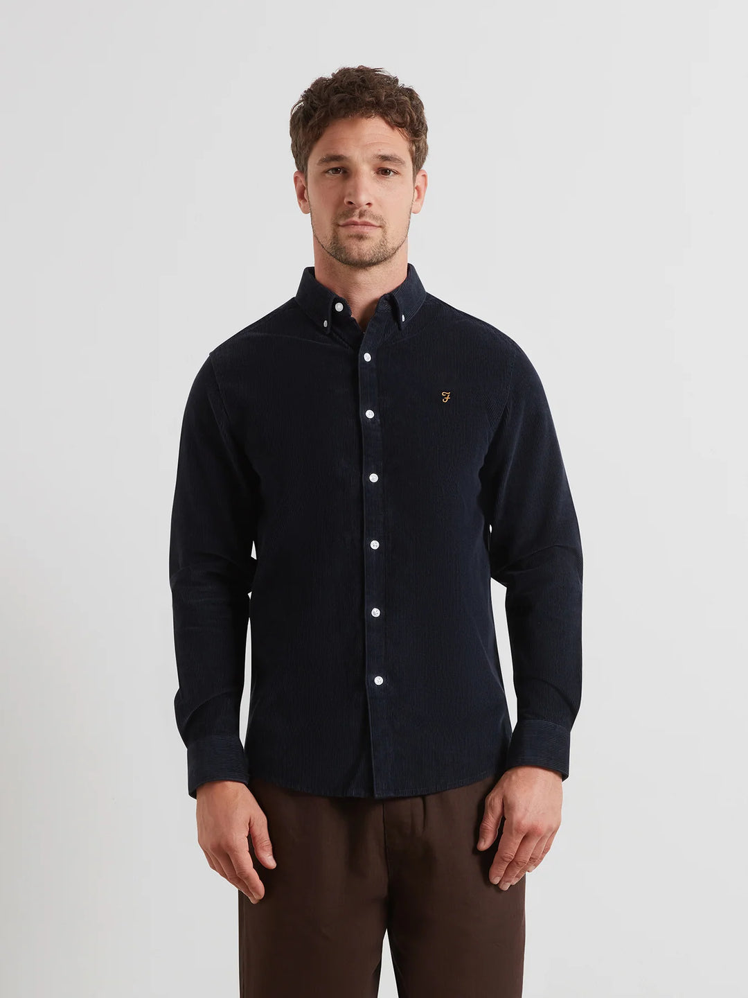 Farah Maverick Regular Fit Cord Shirt In True Navy