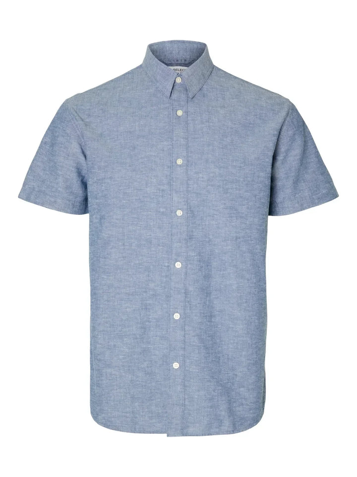 Selected Homme Linen Short Sleeve Shirt Blue image 0