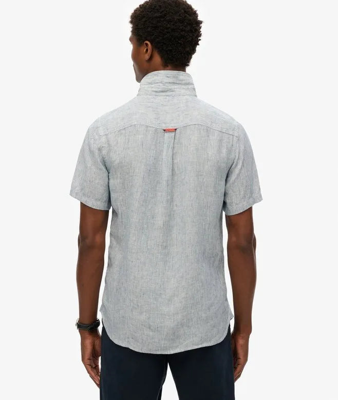 Superdry Vacation Linen Short Sleeve Shirt Navy Ticking Linen image 4