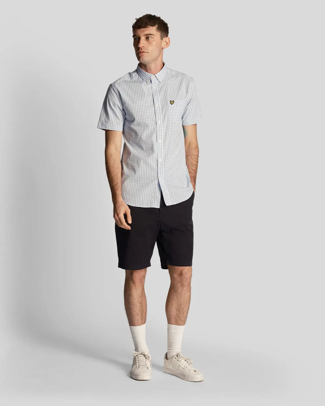 Lyle &amp; Scott Short Sleeve Slim Fit Gingham Shirt Light Blue image 2