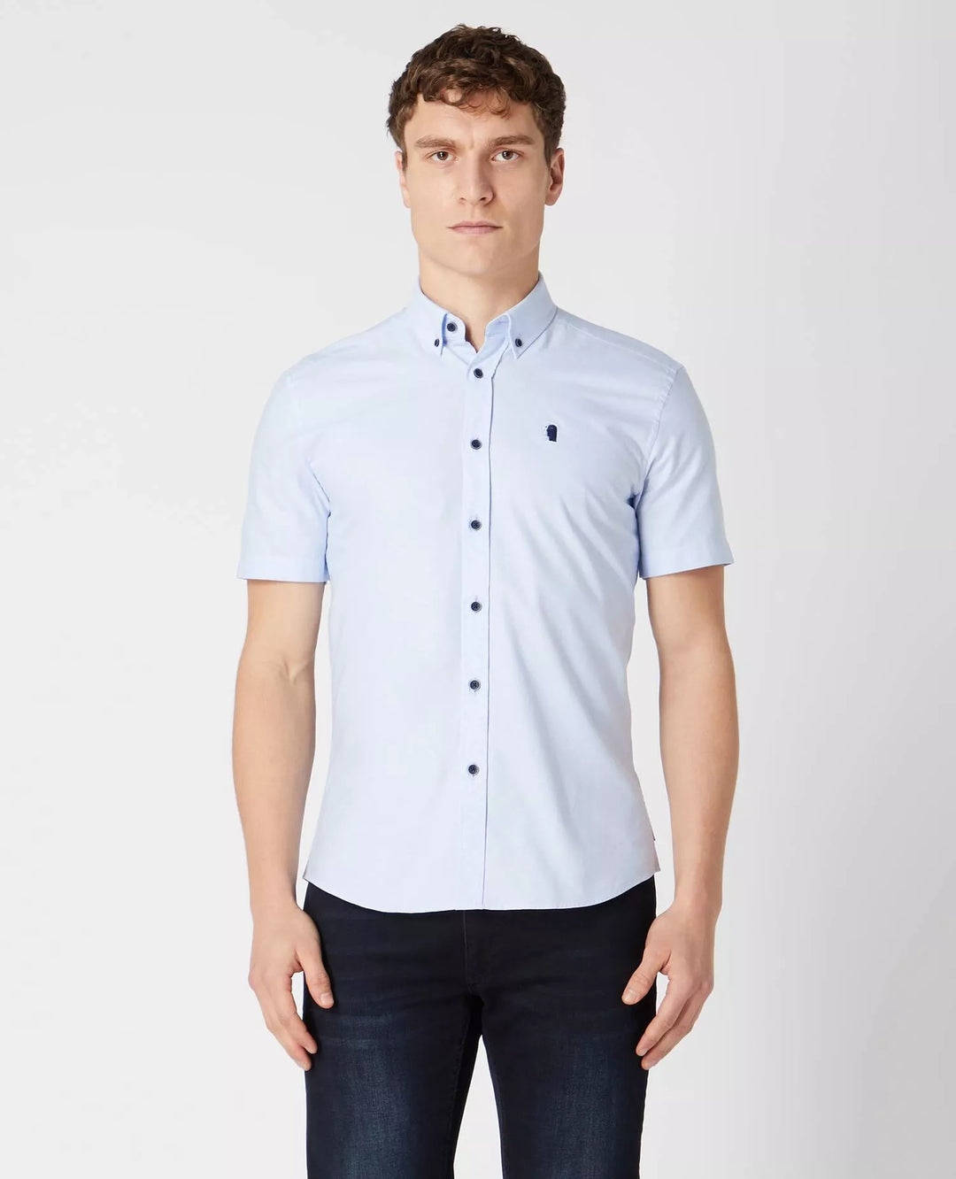 Remus Uomo Slim Fit Short Sleeve Oxford Shirt Sky Blue image 0