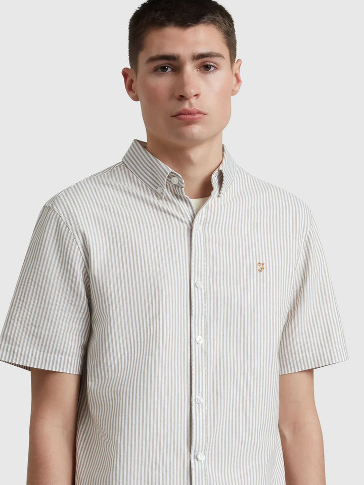 Farah Brewer Stripe Short Sleeve Shirt Stained Oak image 4