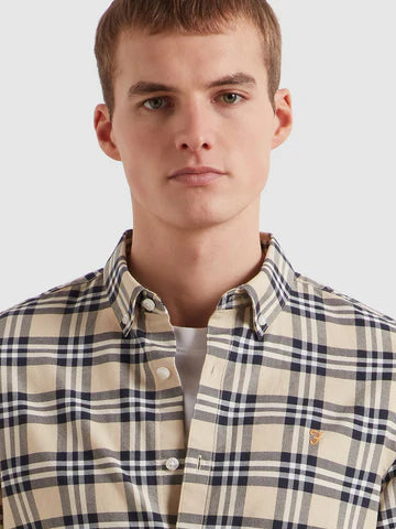 Farah Brewer Check Short Sleeve Shirt Birch Grey
