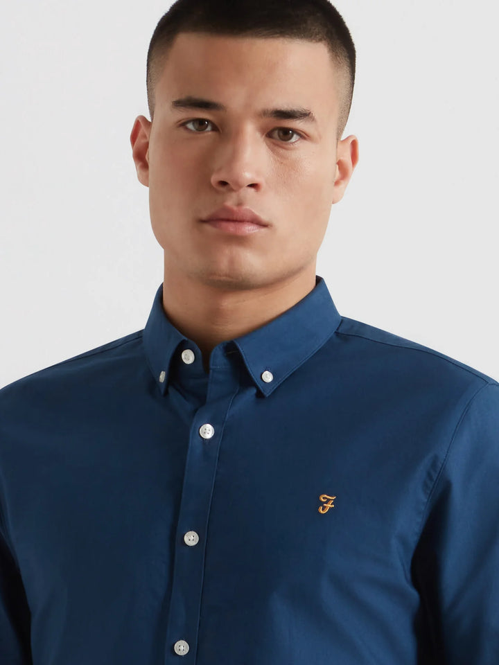 Farah Brewer Slim Fit Organic Cotton Oxford Shirt In Blue