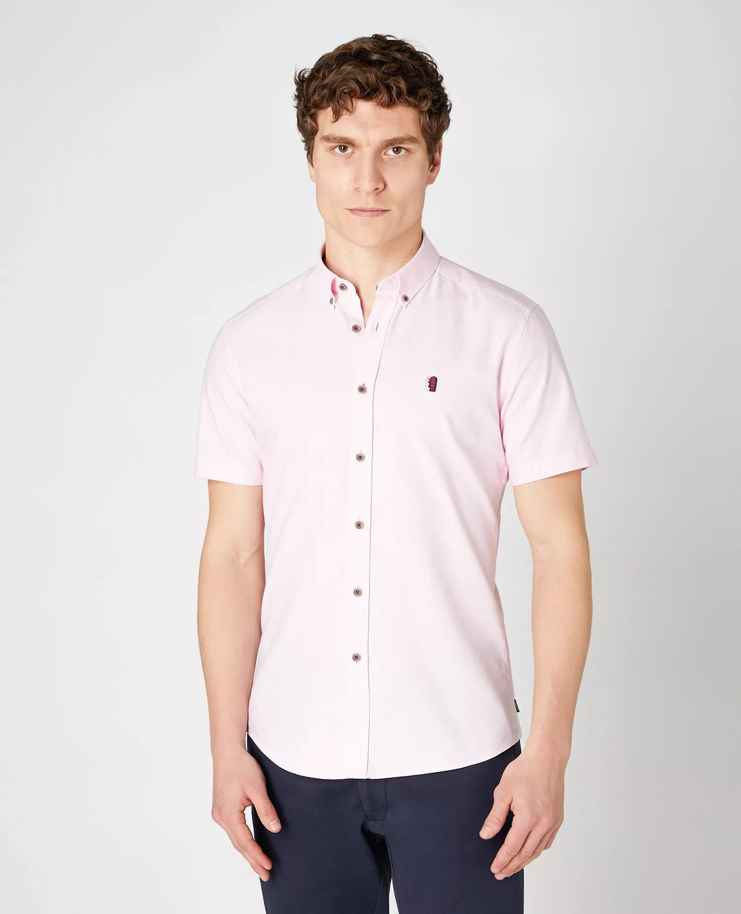 Remus Uomo Slim Fit Short Sleeve Oxford Shirt Pink image 0