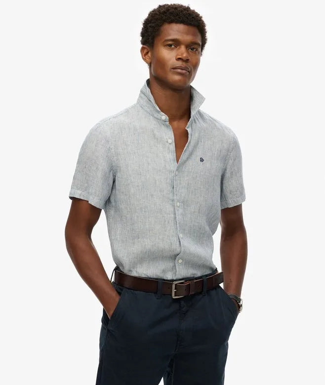 Superdry Vacation Linen Short Sleeve Shirt Navy Ticking Linen image 5