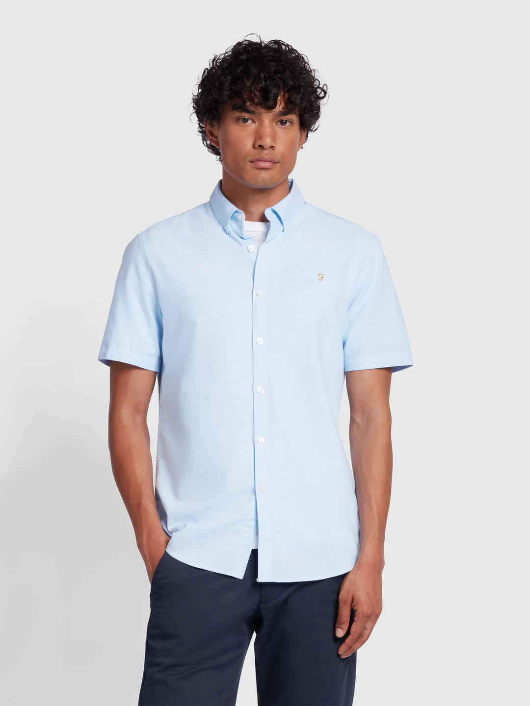Farah Brewer Short Sleeve Oxford Shirt Sky Blue