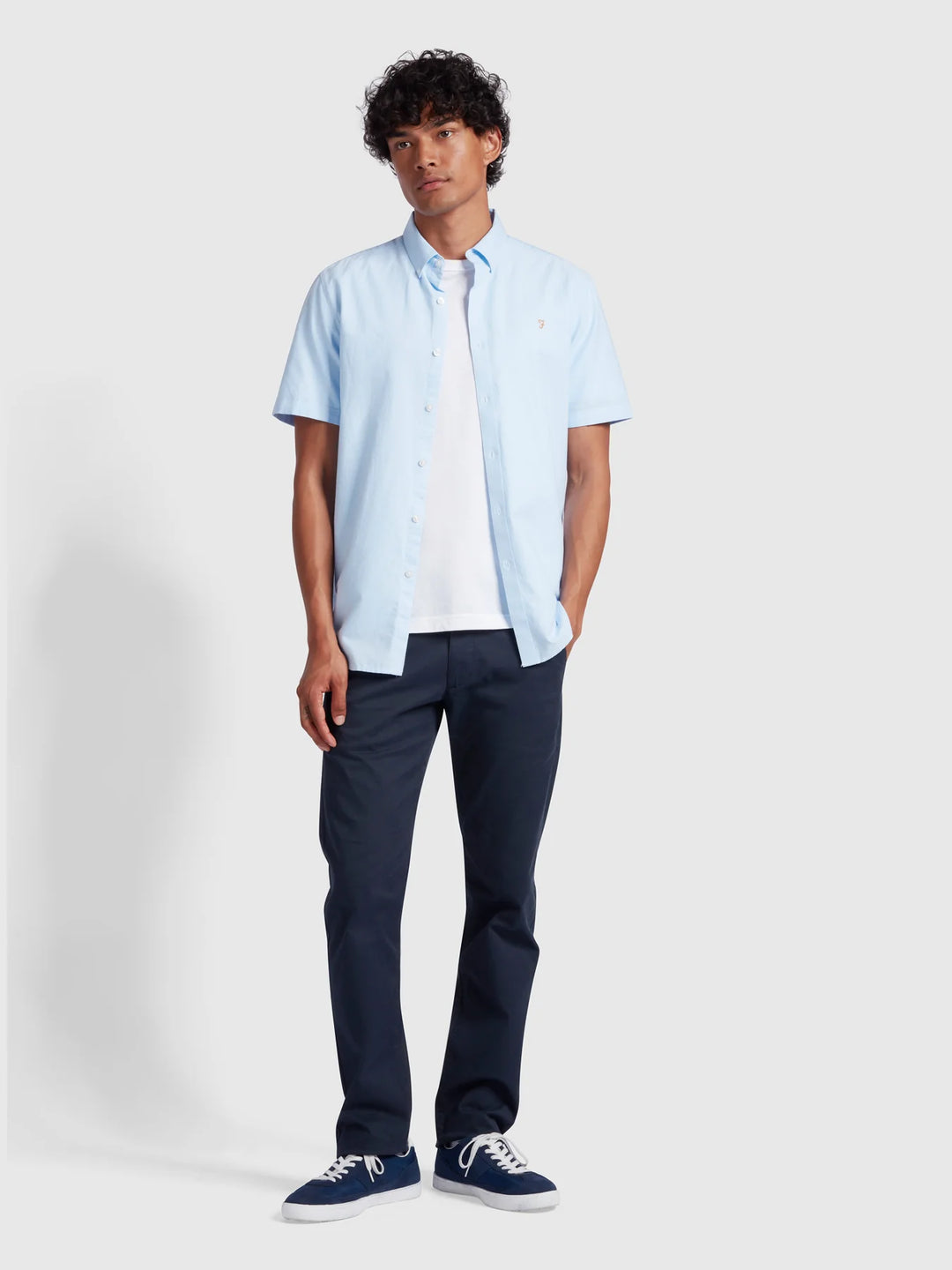 Farah Brewer Short Sleeve Oxford Shirt Sky Blue