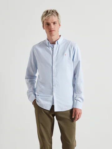 Farah Brewer Striped Oxford Shirt Sky Blue