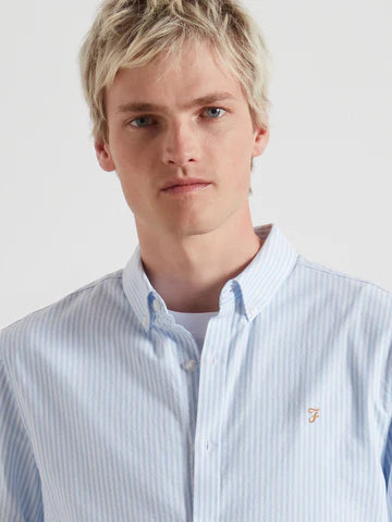 Farah Brewer Striped Oxford Shirt Sky Blue
