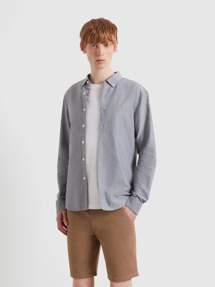 Farah Brewer Slim Fit Organic Cotton Oxford Shirt In White/True Navy