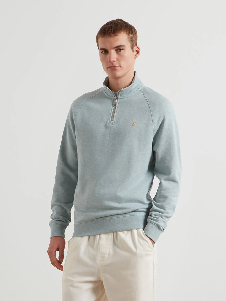 Farah Jim 1/4 Zip Sweatshirt Green Mist Marl