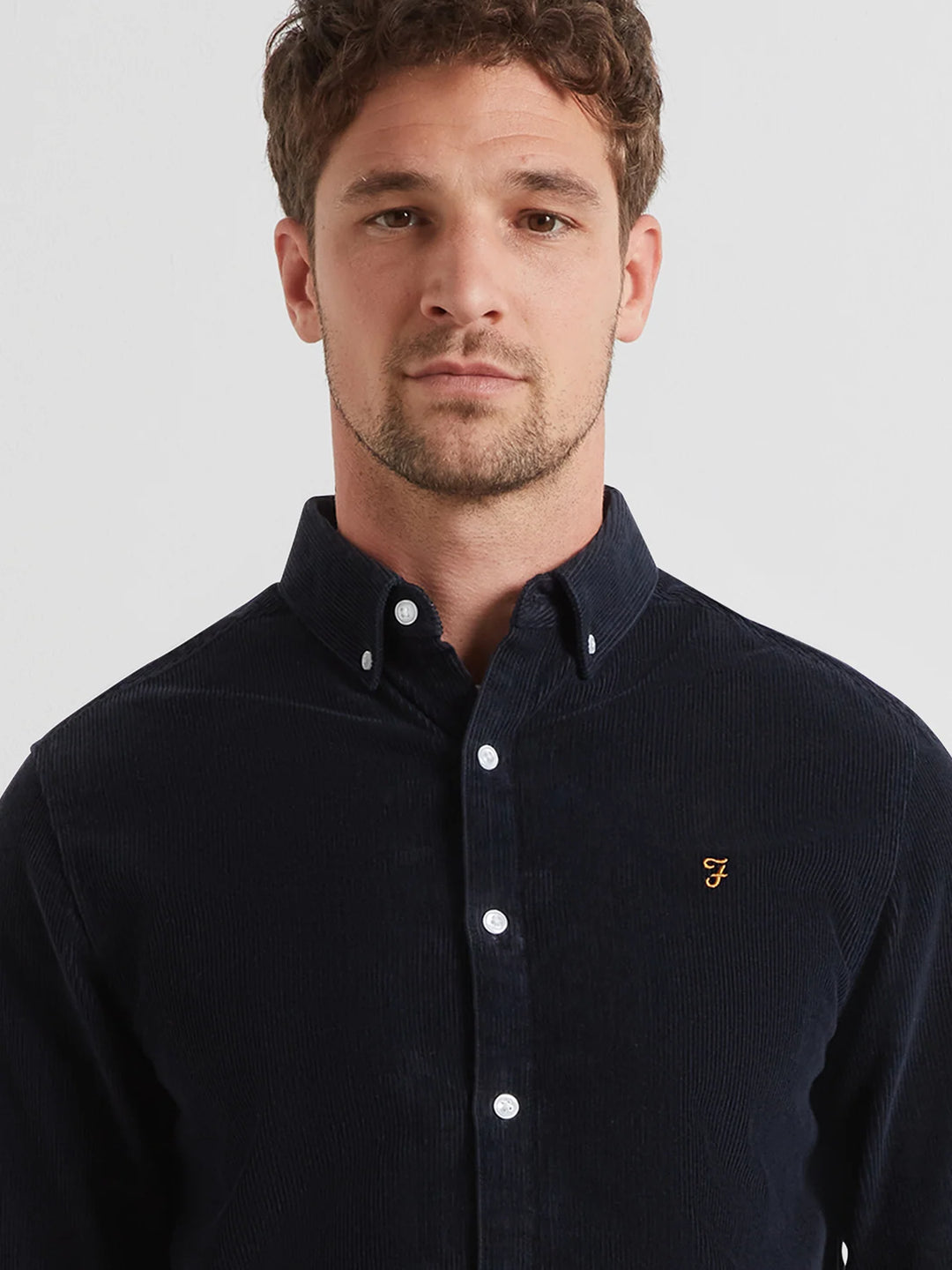 Farah Maverick Regular Fit Cord Shirt In True Navy