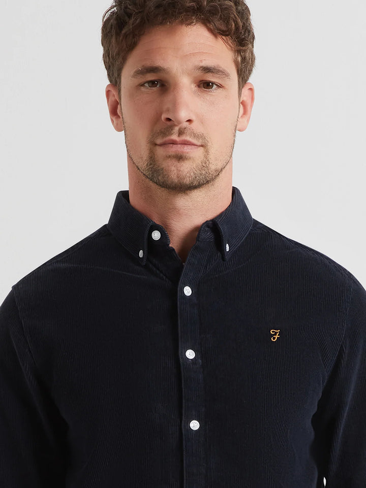 Farah Maverick Regular Fit Cord Shirt In True Navy