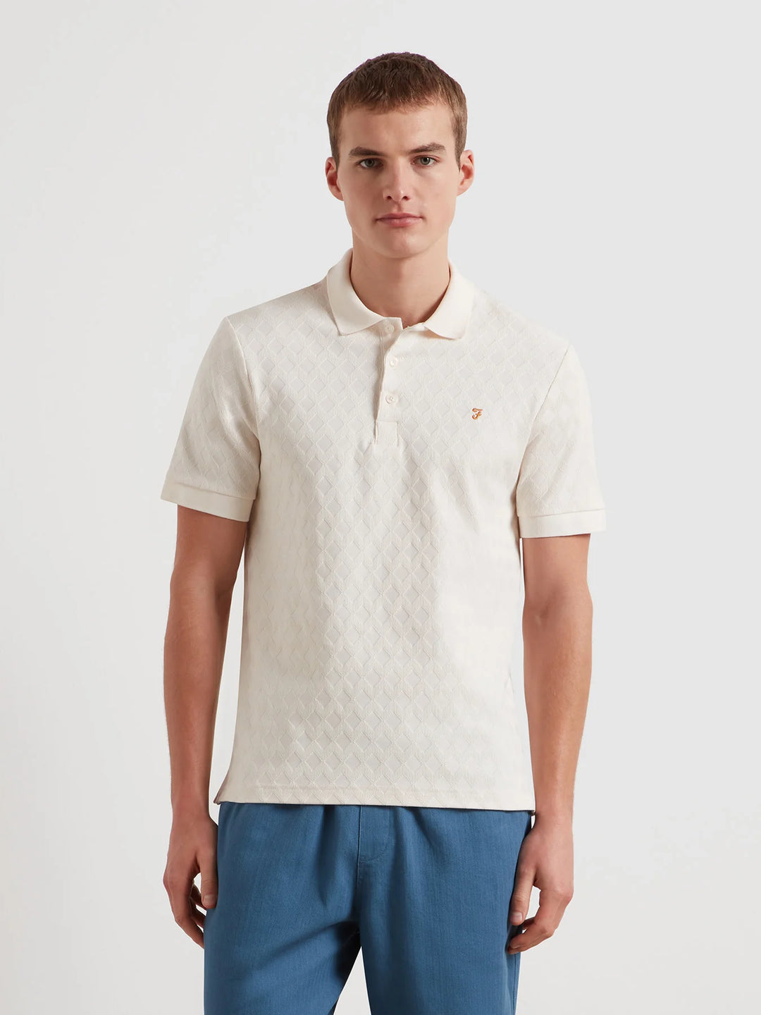 Farah Horace Jacquard Polo Shirt In Ecru