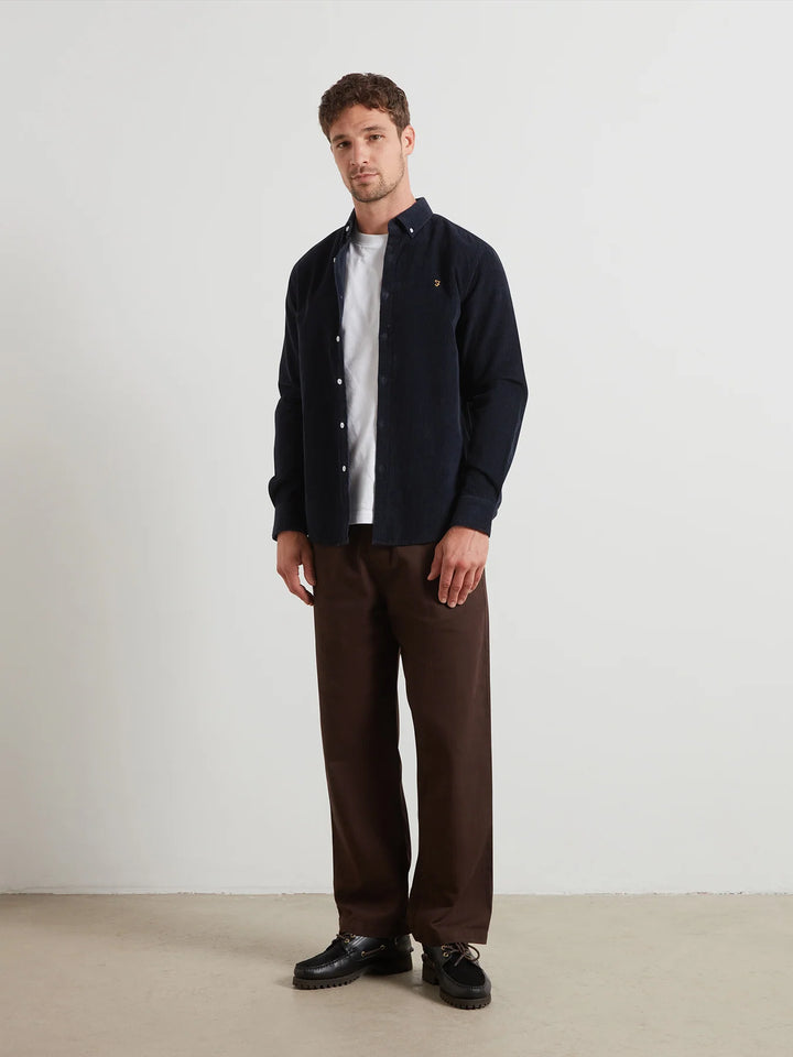 Farah Maverick Regular Fit Cord Shirt In True Navy