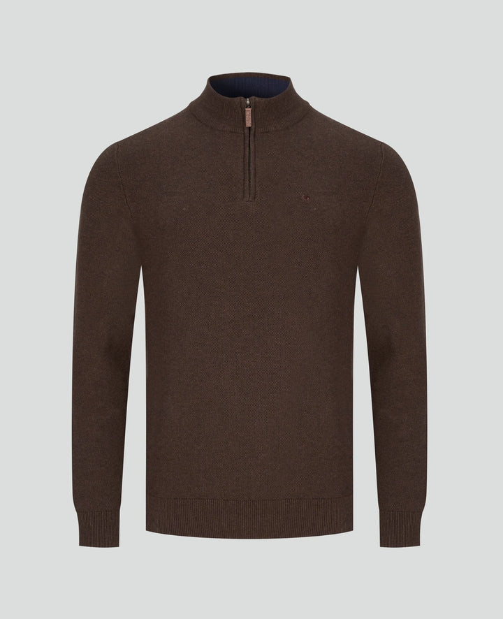 Magee Liam Cotton 1/4 Zip Jumper Peat Brown