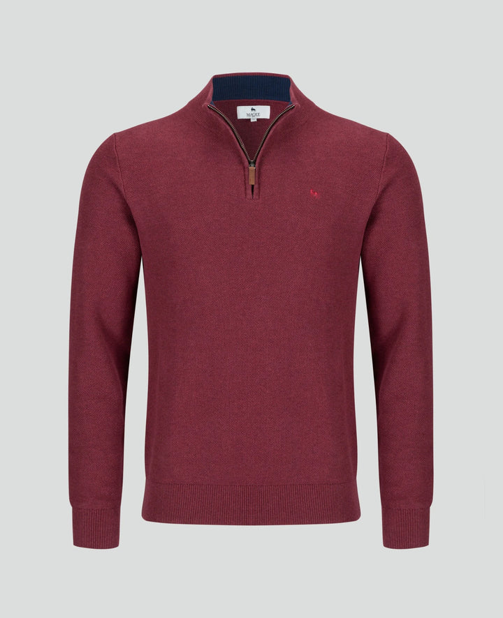 Magee Liam Cotton 1/4 Zip Jumper Burgundy