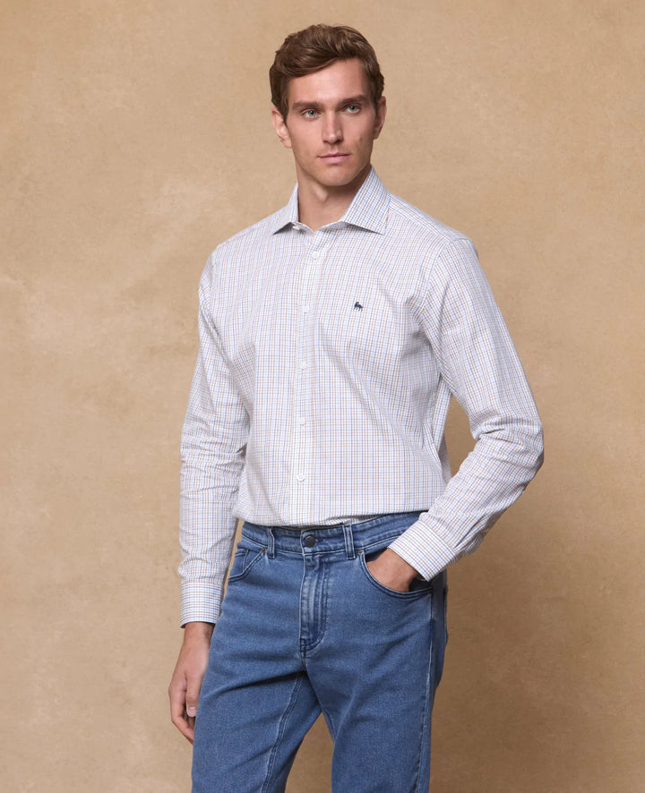 Magee Nephin Cotton Shirt Blue Tattersalls