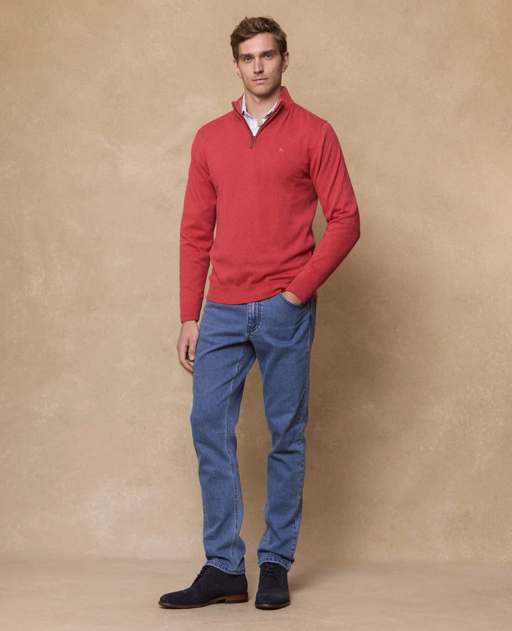 Magee Sean Cotton 1/4 Zip Raspberry