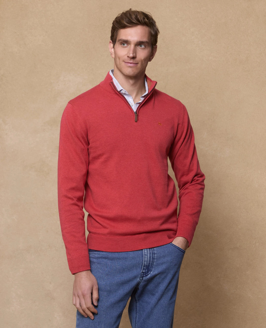 Magee Sean Cotton 1/4 Zip Raspberry