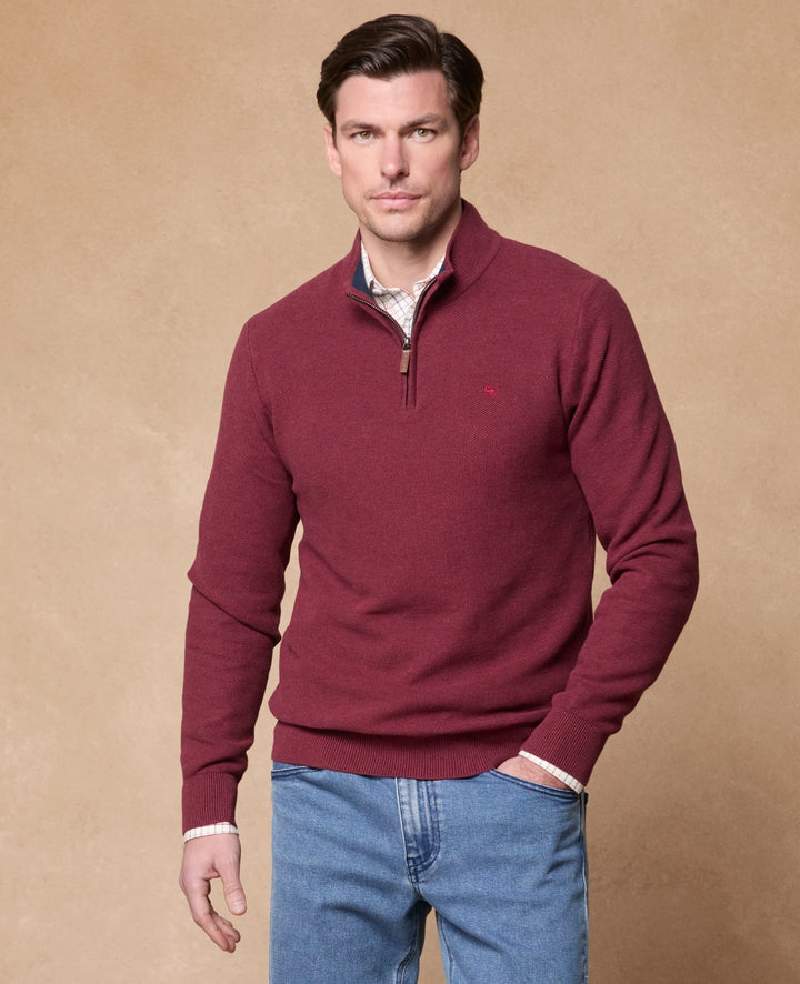 Magee Liam Cotton 1/4 Zip Jumper Burgundy