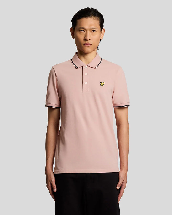 Lyle & Scott Cotton Tipped Polo Shirt Pink Grapefruit/ Dark Navy