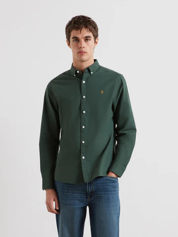 Farah Brewer Slim Fit Organic Cotton Oxford Shirt Poplar Green