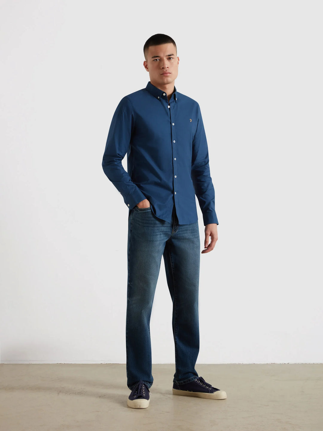 Farah Brewer Slim Fit Organic Cotton Oxford Shirt In Blue