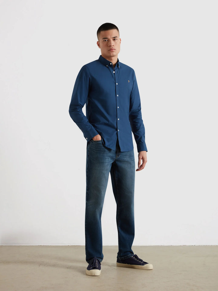Farah Brewer Slim Fit Organic Cotton Oxford Shirt In Blue
