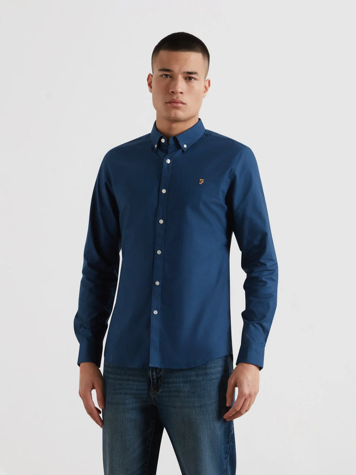 Farah Brewer Slim Fit Organic Cotton Oxford Shirt In Blue