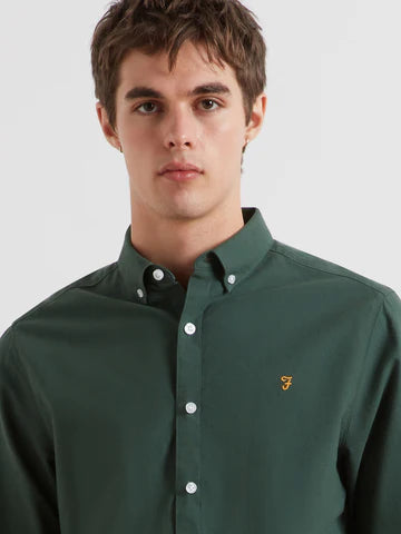 Farah Brewer Slim Fit Organic Cotton Oxford Shirt Poplar Green