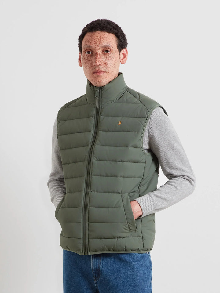 Farah Kennedy Wadded Gilet In Rosemary Green