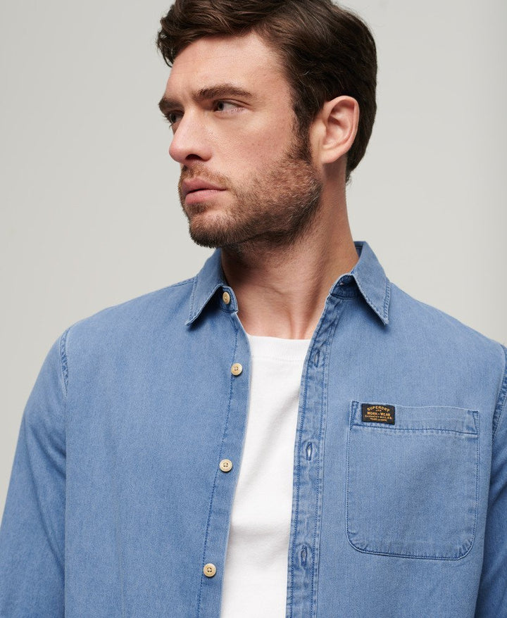 Superdry Organic Cotton Long Sleeve Denim Shirt Heavy Wash