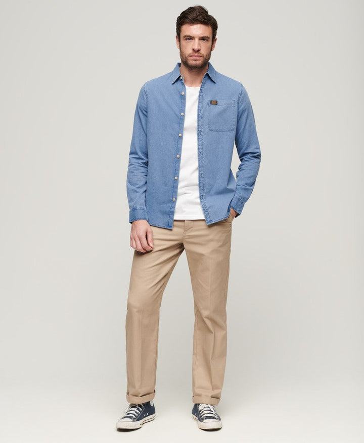Superdry Organic Cotton Long Sleeve Denim Shirt Heavy Wash