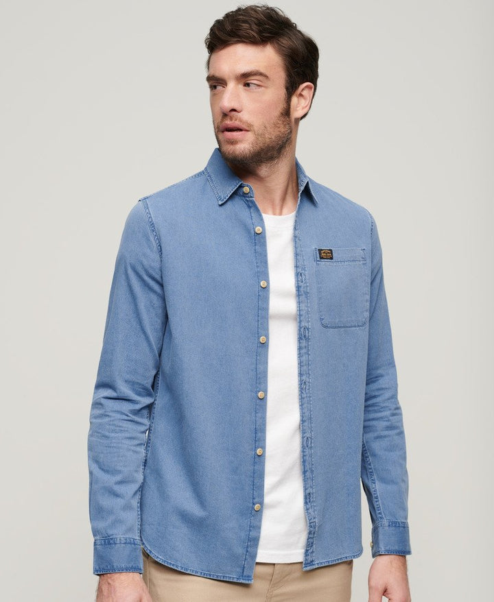 Superdry Organic Cotton Long Sleeve Denim Shirt Heavy Wash