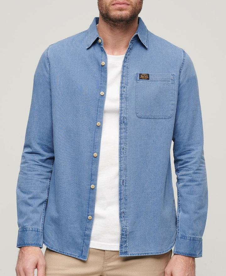 Superdry Organic Cotton Long Sleeve Denim Shirt Heavy Wash