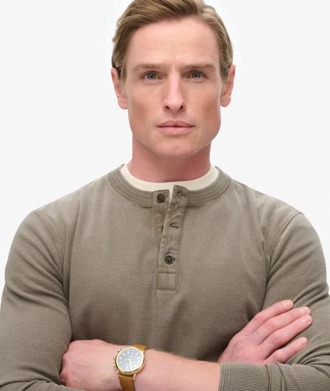 Superdry Vintage Textured Grandad Top Morel Brown