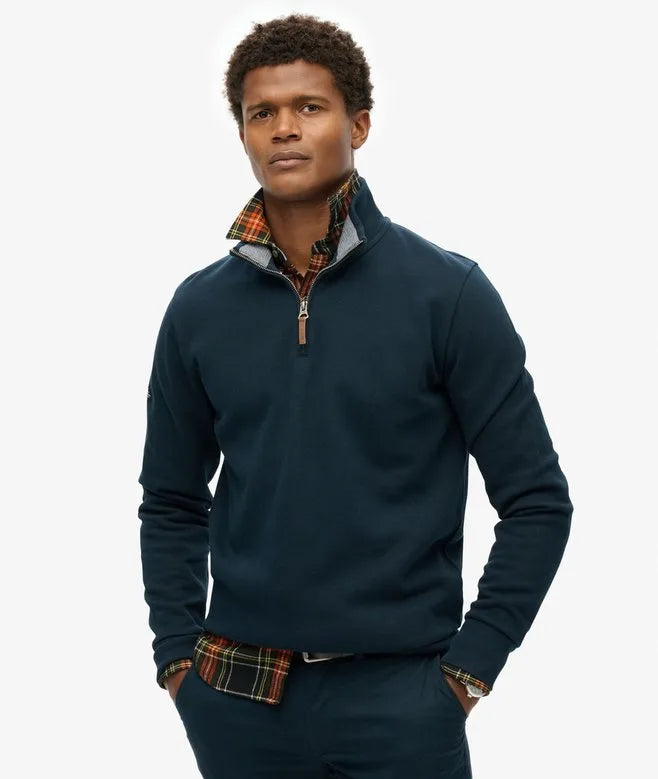 Superdry Core Pique Henley 1/4 Zip Sweatshirt Navy