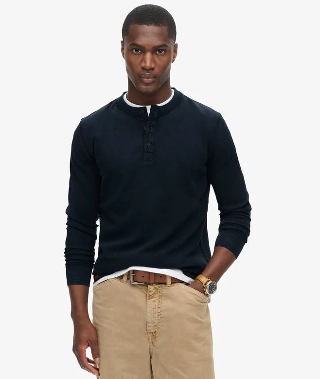 Superdry Vintage Textured Grandad Top Navy
