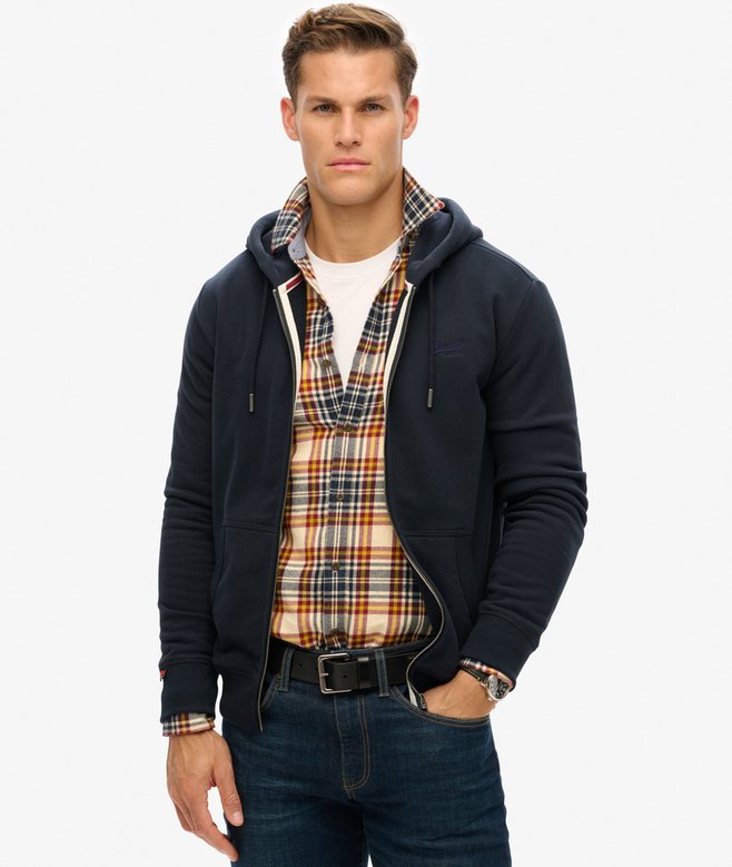Superdry Essential Logo Half Brushed Full Zip Hoodie Navy