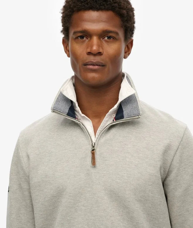Superdry Core Pique Henley 1/4 Zip Sweatshirt Grey Marl