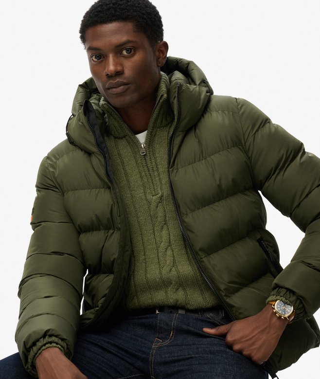 Superdry Hooded Sports Puffer Jacket Army Khaki