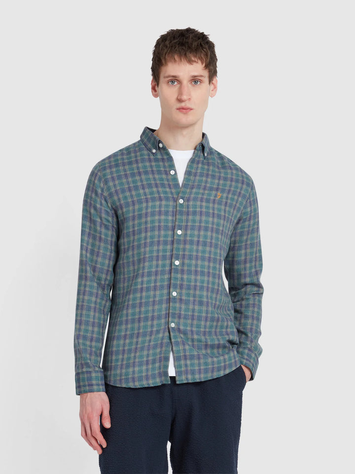 Farah Hamilton Check Shirt In Mallard Green