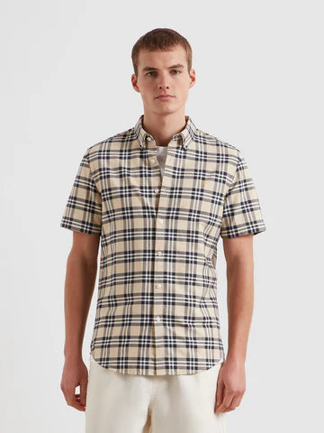 Farah Brewer Check Short Sleeve Shirt Birch Grey