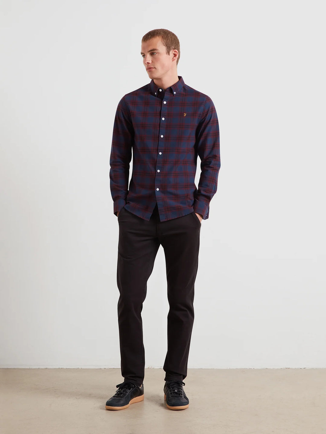 Farah Brewer Check Oxford Shirt Bordeaux