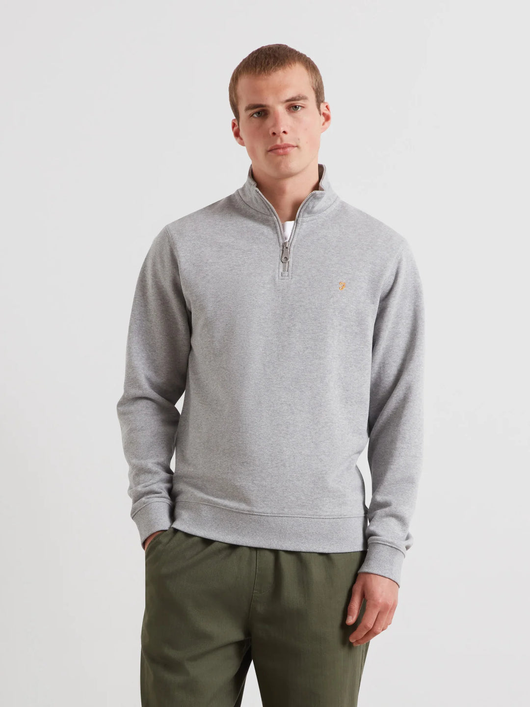 Farah Arnold 1/4 Zip Light Grey Marl